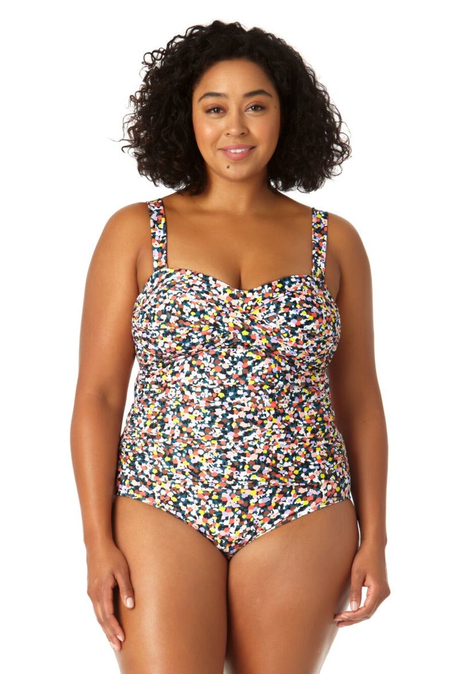 Anne Cole Twist Front Shirred Confetti Multicolor One Piece Swimsuit Plus 22W